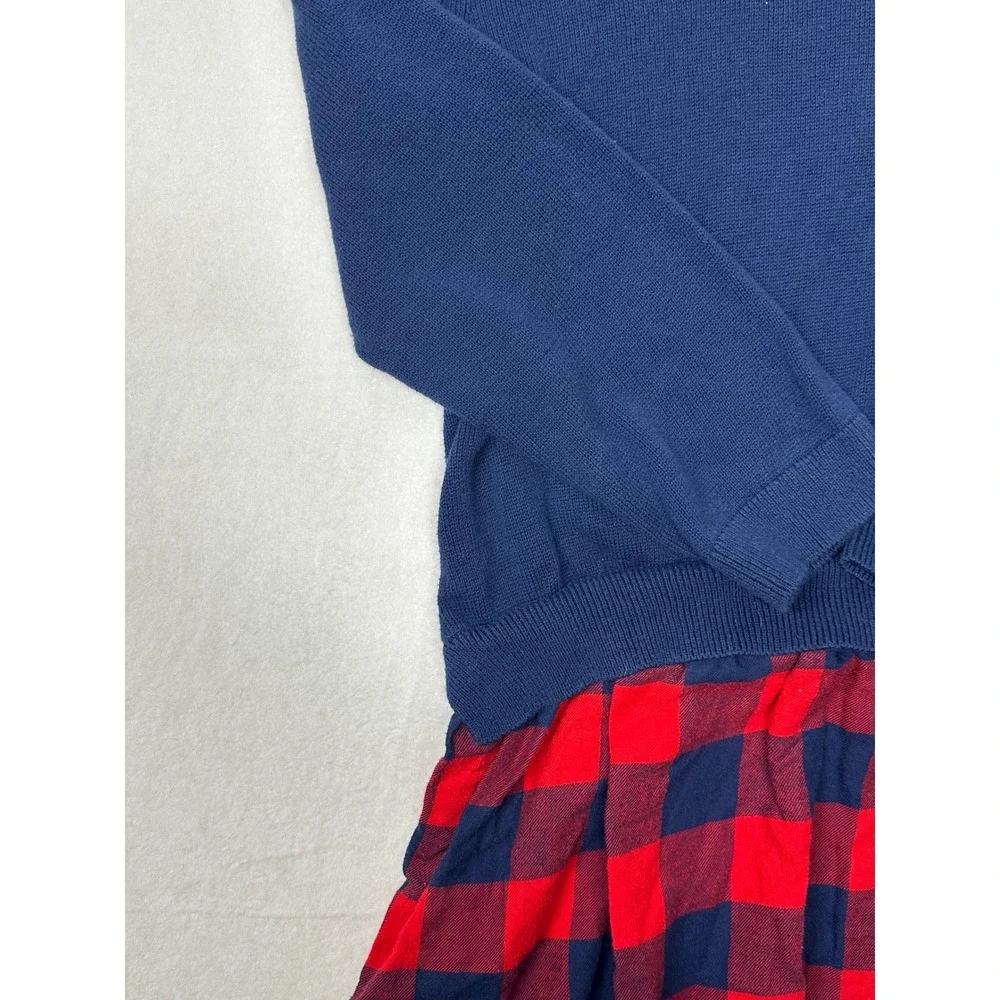 OshKosh B'Gosh‎ Girls' Navy Blue Sweater Dress Red Plaid Skirt Size 10